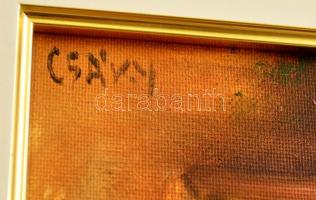 Csáky Lajos (1950- ): Este, olaj, vászon, jelzett, fa keretben, 30×8,5 cm