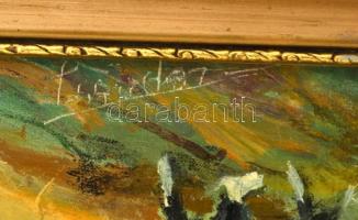 Olvashatatlan jelzéssel: Szürkemarhák, olaj, fa, keretben, 40,5×59,5 cm