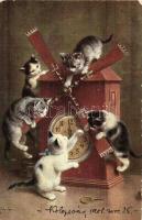 Cats playing with clock. T. S. N. Serie 649. No. 2. (EK)