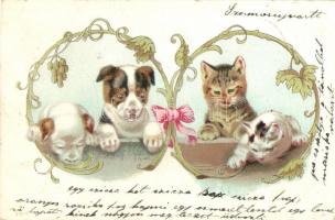Cats and dogs. Art Nouveau litho (apró lyuk / tiny hole)