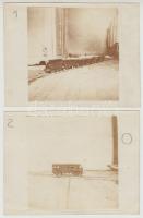 cca 1900-1920 Játékvasutak fotói, 4 db, ceruzás bejegyzésekkel a felületén, 9x11,5 cm.