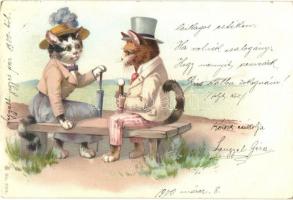 Gentleman cat and lady cat. No. 7004. litho (EK)