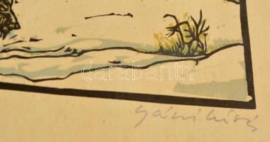 Gácsi Mihály (1926-1987): Jégverem, színes linó, papír, jelzett, 42×60,5 cm