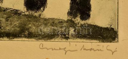 Csurgói Máté Lajos (1931-2001): Tihanyi látkép, rézkarc, papír, jelzett, 32,5×47,5 cm