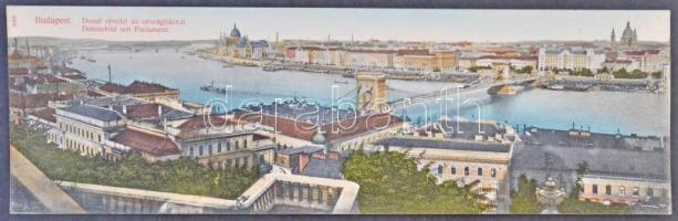 Budapest, Dunai részlet az Országházzal, Lánchíd. Taussig A. hajtatlan panorámalap