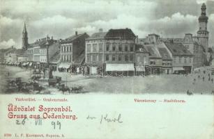 1899 Sopron, Várkerület, Várostorony, Varga és Dukász üzlete, piac. L. F. Kummert kiadása