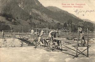 Kaiserschützen, Notbrückenbau / WWI K.u.K. military pontooners building emergency bridge on the frontiers + K.u.K. Infanterie-Verpflegs-Staffel 3/94. (EK)