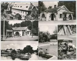 Balatongyörök - 5 db modern városképes lap: vasútállomás, SZOT üdülő, Király forrás, fürdőzők, büfé