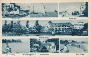 Balatongyörök, Remete villa, utcakép, üzlet, vitorlás, Belügyi üdülő, Vasútállomás, fürdőzők. Huppán Gézáné kiadása