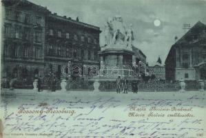 1899 Pozsony, Pressburg, Bratislava; Mária Terézia emlékszobor, este. Edgar Schmidt kiadása / Maria Theresia-Denkmal / Maria Theresa statue, monument, night (EK)