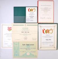 1968-2001. 6db-os kitüntetés adományozói okirat és emléklap, közte: A Haza Szolgálatáért Érdemérem adományozói okirat, Független Demokratikus Magyarországért adományozói okirata