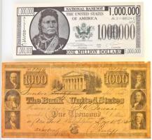 Amerikai Egyesült Államok 1840. 1000$ bankjegy replika + 1999. 1.000.000$ fantáziabankjegy T:I-, III USA 1840. 1000 Dollars banknote replica + 1999. 1.000.000 Dollar fantasy banknote C:AU,F