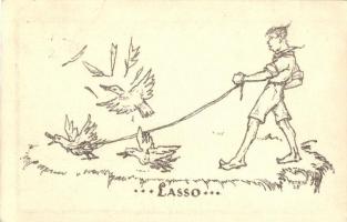 Lasszó. Cserkész művészlap / Lasso. Hungarian boy scout art postcard s: Petry (EK)