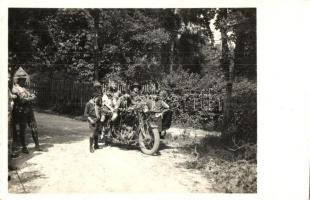 Oldalkocsis motorkerékpár a cserkésztáborban / Motorcycle with sidecar in a Hungarian boy scout camp, motorbike. photo