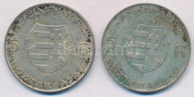 1947. 5Ft Ag "Kossuth" (2x) T:2-,3 patina