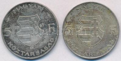 1947. 5Ft Ag "Kossuth" (2x) T:2-,3 patina