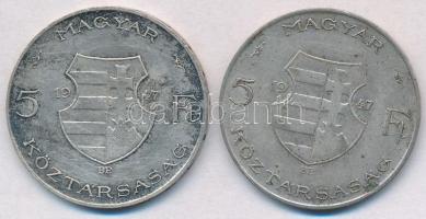 1947. 5Ft Ag "Kossuth" (2x) T:2-,3 patina