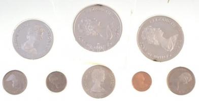 Kajmán-szigetek 1974. 1c-5D (8xklf) Br/Ni/Ag forgalmi sor szettben, eredeti tokban T:PP kis patina, sérült fólia Cayman Islands 1974. 1 Cent - 5 Dollars (8xdiff) Br/Ni/Ag coin set in original case C:PP small patina, damaged foil packaging