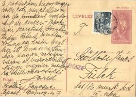 1943 Szőllősi Jánosné levele férjének a zsidó KMSZ (közérdekű munkaszolgálatos) füleki munkatáborba. 101/80. / WWII Letter to a Jewish labor serviceman in the labor camp of Filakovo. Judaica (EK)