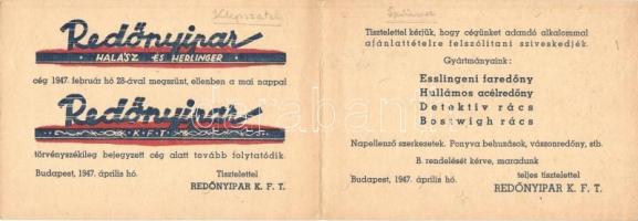 Redőnyipar Kft. kihajtható reklámlapja. Budapest VII. Király utca 27. / Hungarian shutter company�...