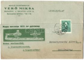 1935 Verő Miksa Magus gyártmány üzlete, Magus korcsolya nemesacélból. Budapest V. Balaton utca 12. / Hungarian ice skate advertisement card (EK)