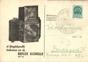 1941 Reflex Korelle 6x6 cm fényképezőgép reklámlapja / Hungarian photo camera advertisement card + 1931-41 Országos Diák Fotokiállítás a Fotoélet 10 éves jubileumán So. Stpl. (EK)