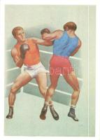 4 db modern orosz sport motívumlap / 4 modern Russian sport motive cards: running, football, box, di...