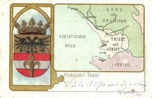 Triest, map and coat of arms. Deutsch's Postkartenverlag litho (EB)