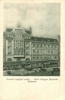 Budapest V. Egyetem utca 5. Hotel Erzsébet Királyné szálloda, automobilok, üzletek, reklámlap (EK)