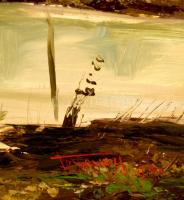 Ferenczy Béla (?-): Pusztai táj ősszel. Olaj, farost, jelzett, keretben, 50×90 cm