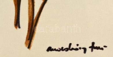 Macskássy Izolda (1945-): Lovak. Festett selyem, jelzett, üvegezett keretben, 30×21 cm