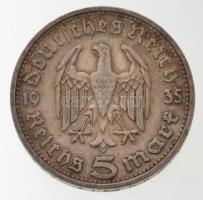 Német Harmadik Birodalom 1935D 5M Ag "Hindenburg" T:2 
German Third Reich 1935D 5 Mark Ag...