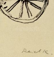 Reich Károly (1922-1988): Szekér. Szitanyomat,papír, jelzett, üvegezett keretben, 23×33 cm