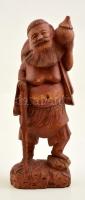 Kínai bölcs korsóval, szobor,festett fa, jelzés nélkül, kopásokkal, m: 34 cm
