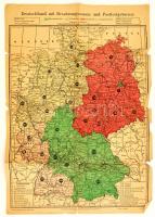 cca 1945-1949 Németország térkép a megszállási zónákkal és postai irányítószám körzetekkel, német nyelven, szakadozott állapotban, 43x30 cm.  cca 1945-1945 Germany map, with the occupation zones and postcode areas, in German language, in poor condition, damaged, 43x30 cm.