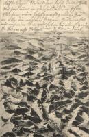 4 db régi katonai térképes motívumlap / 4 pre-1945 military map motive cards