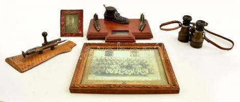 cca 1914-1918 Nagy János (1898-?) szakaszvezető (29. gyalogezred) emléktárgyai: fényképek, távcső, asztali díszek, összesen 5 db
