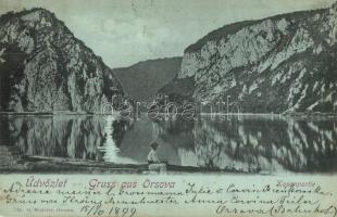 1899 Orsova, Kazán-szoros. G. Hutterer kiadása / Kazanpartie / Vedere din Cazane / gorge (EK)