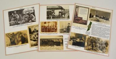 1914-1918 Hírközlés az I. világháborúban. 9 db eredeti fotót és képeslapot, tartalmazó tabló, magyarázó szöveggel. (nincs felragasztva)