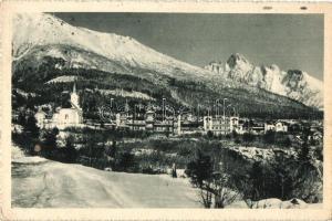 Újtátrafüred, Neu-Schmecks, Novy Smokovec; templom és szálloda télen. Bányász Géza kiadása / church and hotel in winter (EK)