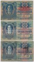 1913. 20K (4x) + 1913. 20K II. kiadás, a bankjegyek többsége felülbélyegzésekkel, egyiken cirill bet...