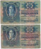 1913. 20K (4x) + 1913. 20K II. kiadás, a bankjegyek többsége felülbélyegzésekkel, egyiken cirill bet...