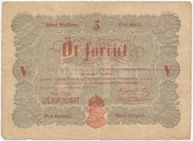 1848. 5Ft Kossuth bankó vörösesbarna nyomat T:III,III- Adamo G109