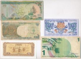 5db-os vegyes külföldi bankjegy tétel, közte Bhután, Izrael, Indonézia, Kambodzsa, Maldív-szigetek T...