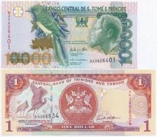 Trinidad és Tobago 2002. 1$ + Sao Tomé és Principé 2013. 10.000D T:I Trinidad and Tobago 2002. 1 Dollar + Sao Tomé and Principe 2013. 10.000 Dobras C:UNC