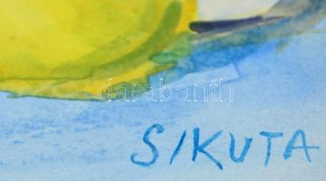 Sikuta jelzéssel: Asztali csendélet. Akvarell, papír, 36×50 cm