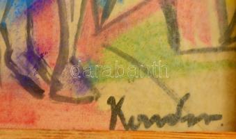 Kondor jelzéssel: Család. Akvarell-tus, papír, üvegezett keretben, 29×20 cm