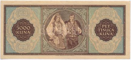 Független Horvát Állam 1943. 5000K vízjeles papíron T:II,II- Independent State of Croatia 1943. 5000...