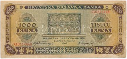 Horvátország 1943. 1000K T:III Croatia 1943. 1000 Kuna C:F