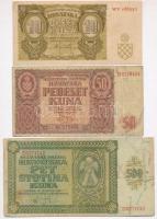 Horvátország 1941. 10K + 50K + 500K + 1000K T:III,III- Croatia 1941. 10 Kuna + 50 Kuna + 500 Kuna + 1000 Kuna C:F,VG